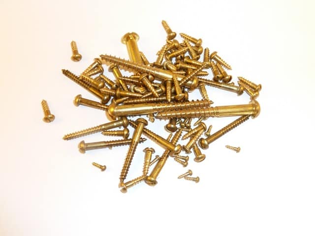 Solid Brass Wood Screws, 10mm x 1.6mm Round Head Slotted (100 screws)