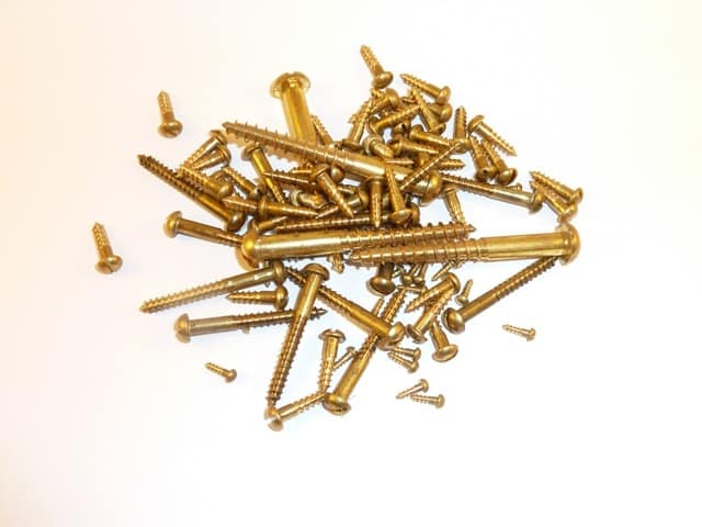 Solid Brass Wood Screws, 10mm x 2.0mm Round Head Slotted (100 screws)